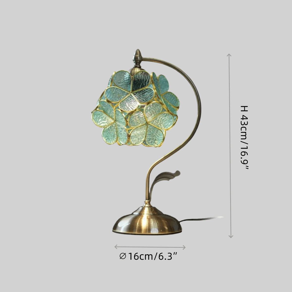Artisan Leaf-Inspired Desk Lamp — Seafoam Green Glass Leaves & Antique Brass