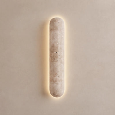 Strata Minimalist Travertine Pillar Wall Lamp — Slender Carved Stone with Back Glow