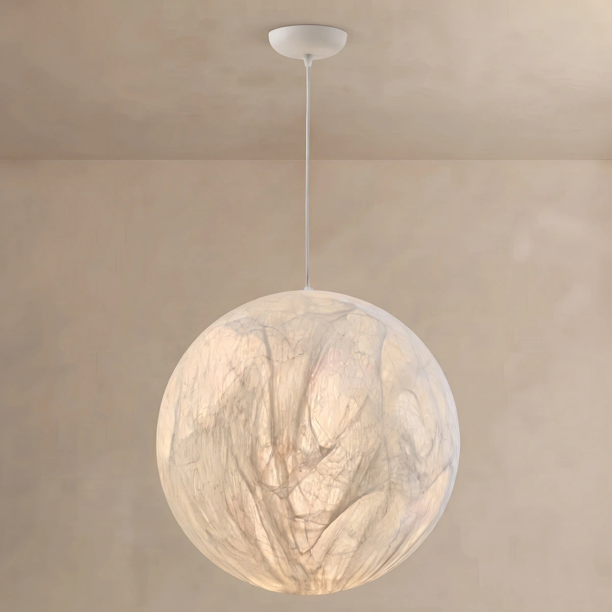 Modern Moon Pendant Light – Mulberry Silk White Globe Ceiling Lamp for Living Room