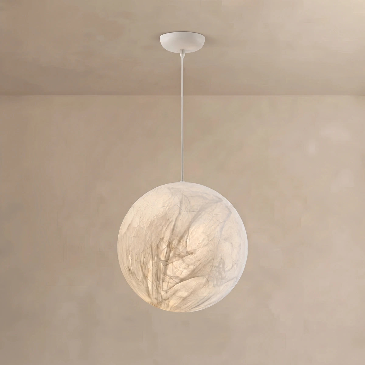 Modern Moon Pendant Light – Mulberry Silk White Globe Ceiling Lamp for Living Room