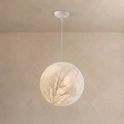 Modern Moon Pendant Light – Mulberry Silk White Globe Ceiling Lamp for Living Room