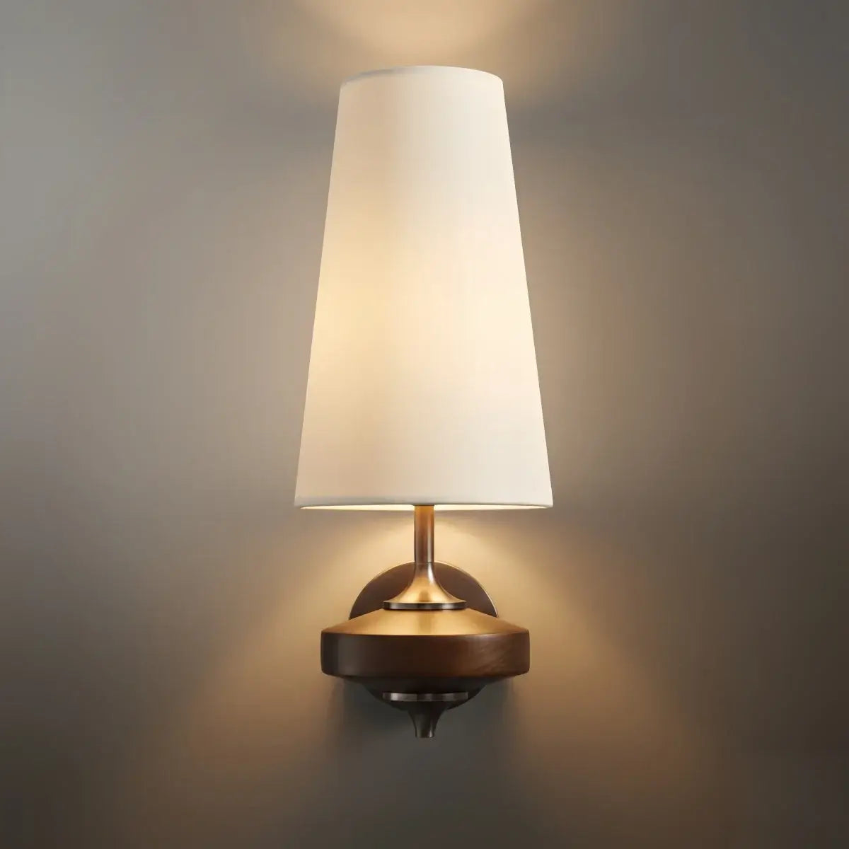 Mid-Century Wall Sconce – Fabric Shade and Wood Wall Light