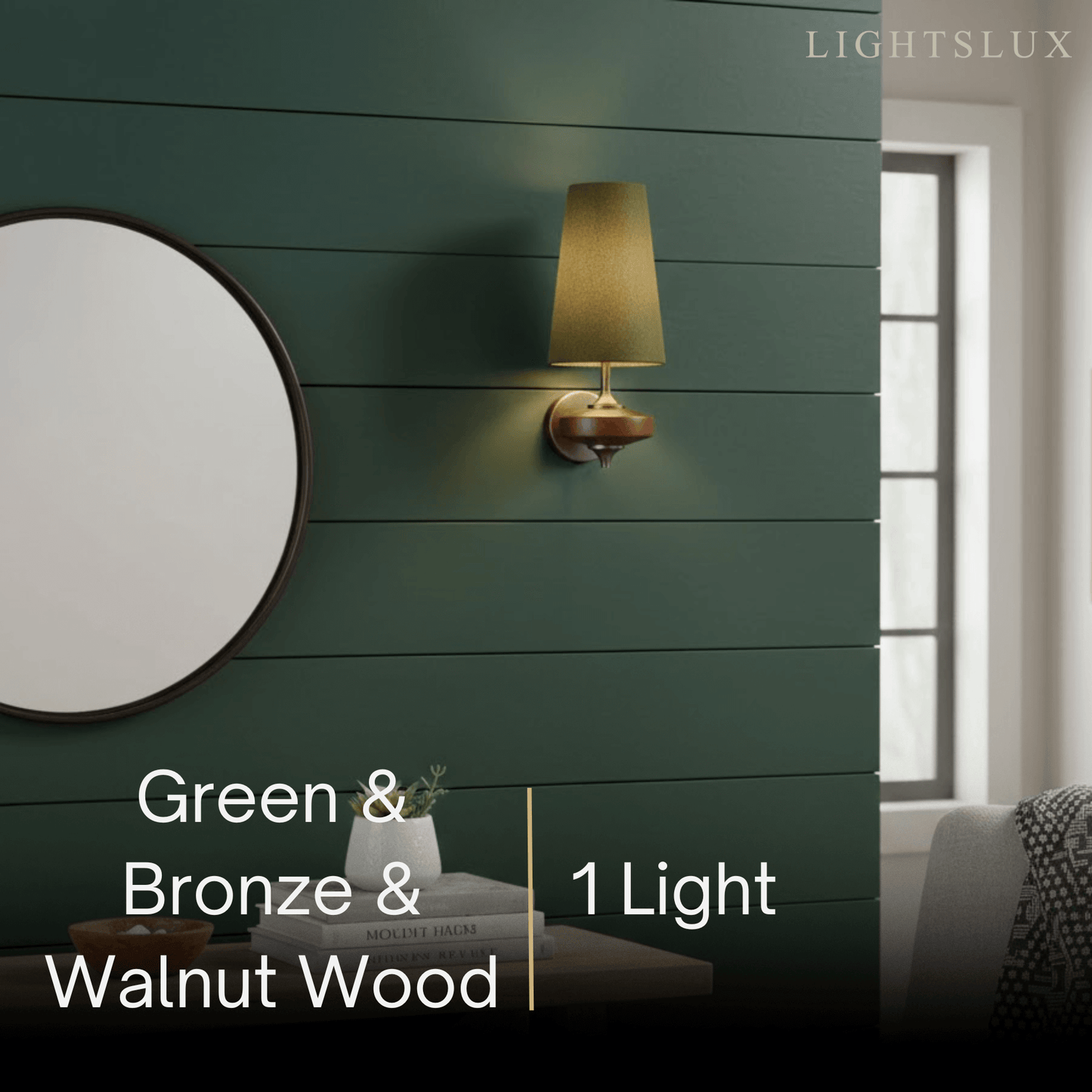 Mid-Century Wall Sconce – Fabric Shade and Wood Wall Light in Bronze for Bedroom