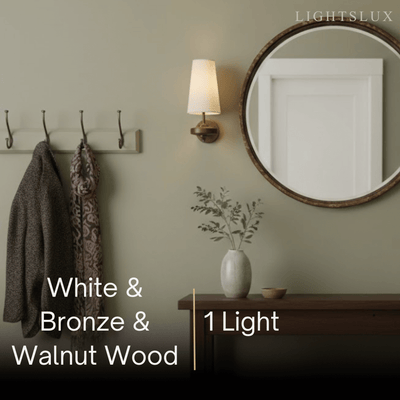 Mid-Century Wall Sconce – Fabric Shade and Wood Wall Light in Bronze for Bedroom