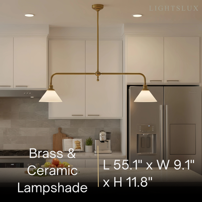 Modern Brass Pendant Light – White Ceramic Island Chandelier