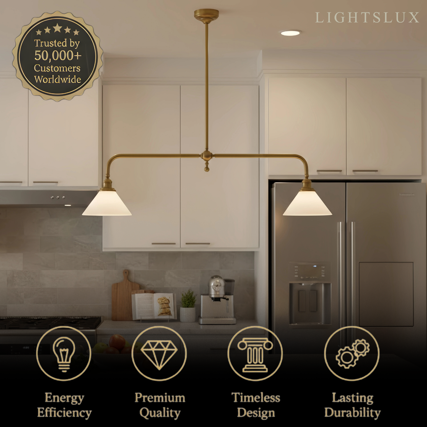 Modern Brass Pendant Light – White Ceramic Island Chandelier