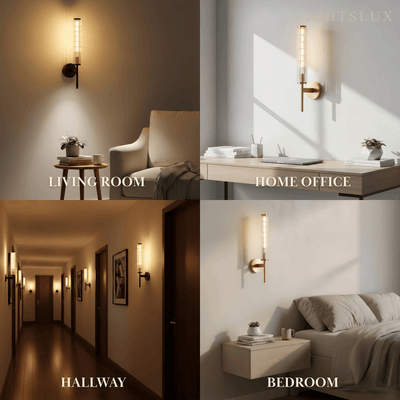 Modern Linear Wall Light – Brass and Glass LED Sconce for Bathroom or Bedroom