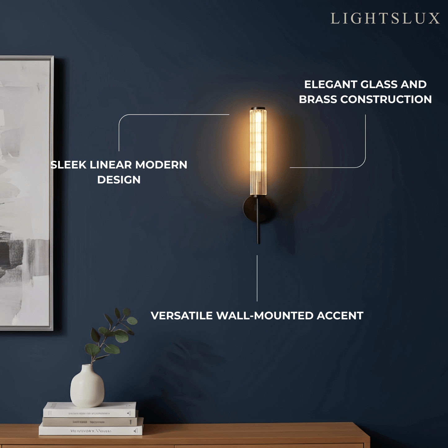 Modern Linear Wall Light – Brass and Glass LED Sconce for Bathroom or Bedroom