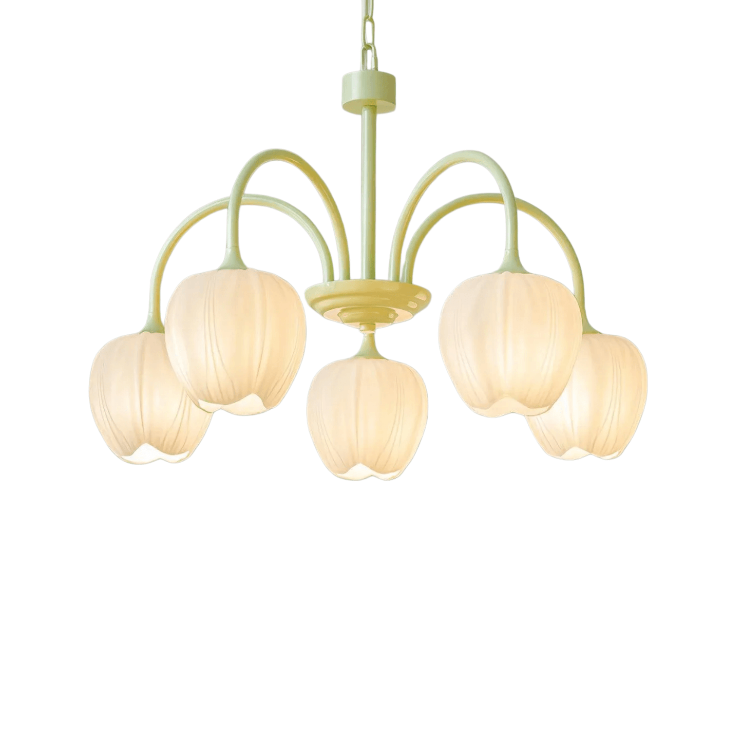 Modern Tulip Chandelier – Matcha Metal and White Glass Ceiling Light