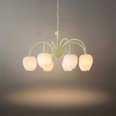 Modern Tulip Chandelier – Matcha Metal and White Glass Ceiling Light