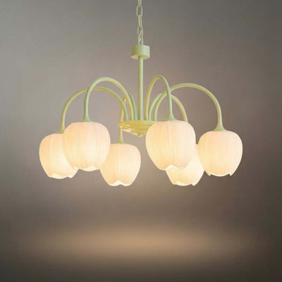 Modern Tulip Chandelier – Matcha Metal and White Glass Ceiling Light