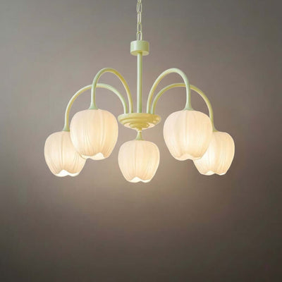 Modern Tulip Chandelier – Matcha Metal and White Glass Ceiling Light