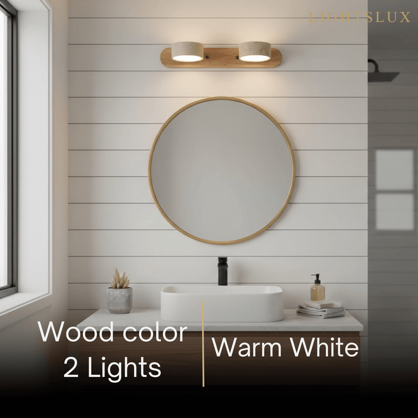 Modern Travertine Wall Light – Wood and Stone LED Sconce for Living Room