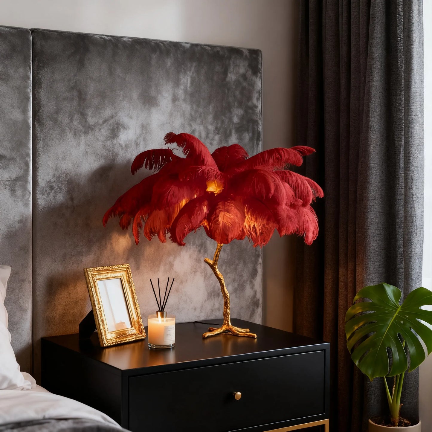 Nordic Feather Table Lamp Burgundy