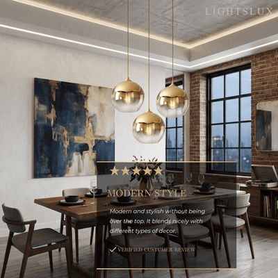 Excelis Modern Glass Globe Pendant Light – Gold/Silver LED Lamp for Dining Room