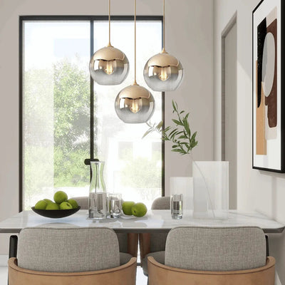 Excelis Modern Glass Globe Pendant Light – Gold/Silver LED Lamp for Dining Room