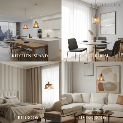 Vetro Retro Pendant Light – Amber Glass/Metal Fixture for Dining Room