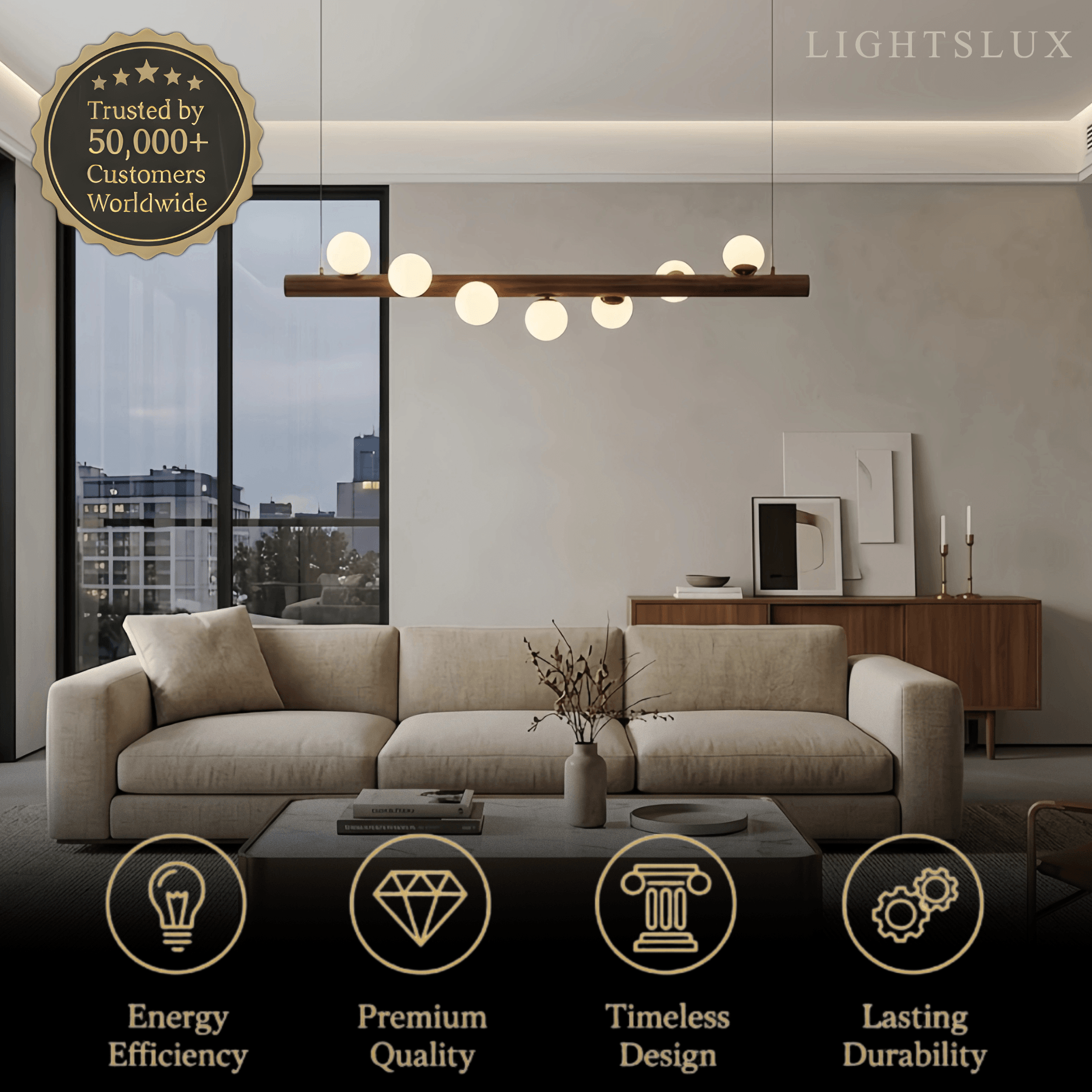 Nebula Modern Linear Pendant Light - Walnut