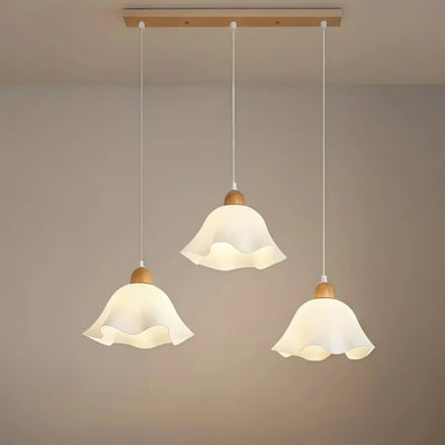 Crema Nordic Flower LED Pendant Light – White Wood/Acrylic for Dining Room