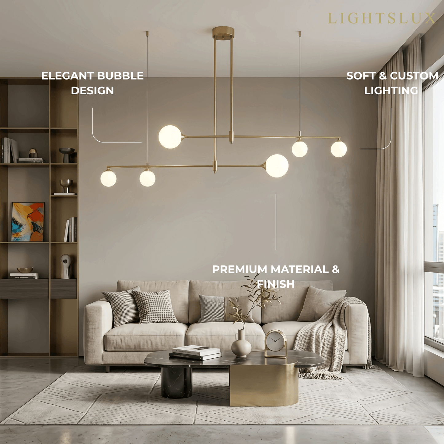 Modern Glass Bubble Chandelier - Gold Metal Frame