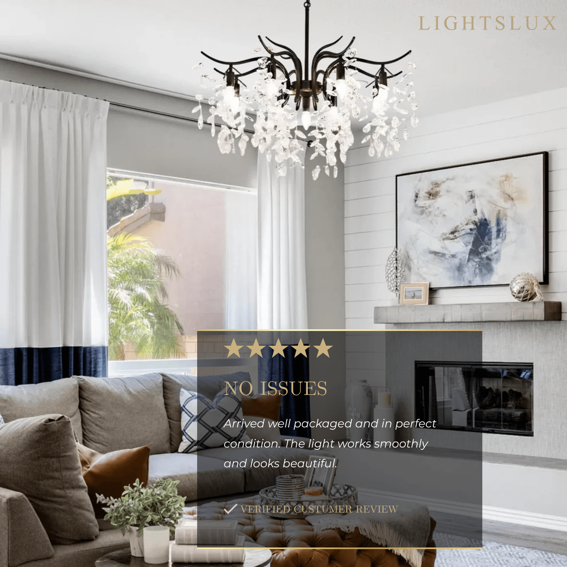 Excelis Royal Crystal Chandelier – Luxurious Black/Gold Finish for Living/Dining Room