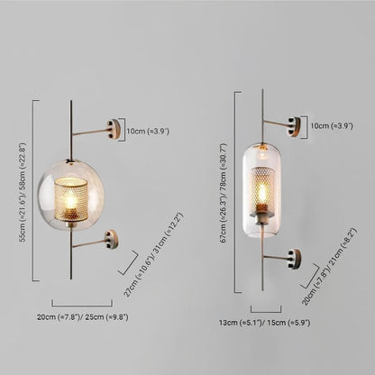 Royal Glass & Copper Wall Lamp - Silver Accents for Living Room/Bedroom