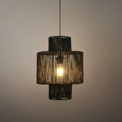 Bamburo Farmhouse Drum Pendant Light — Black