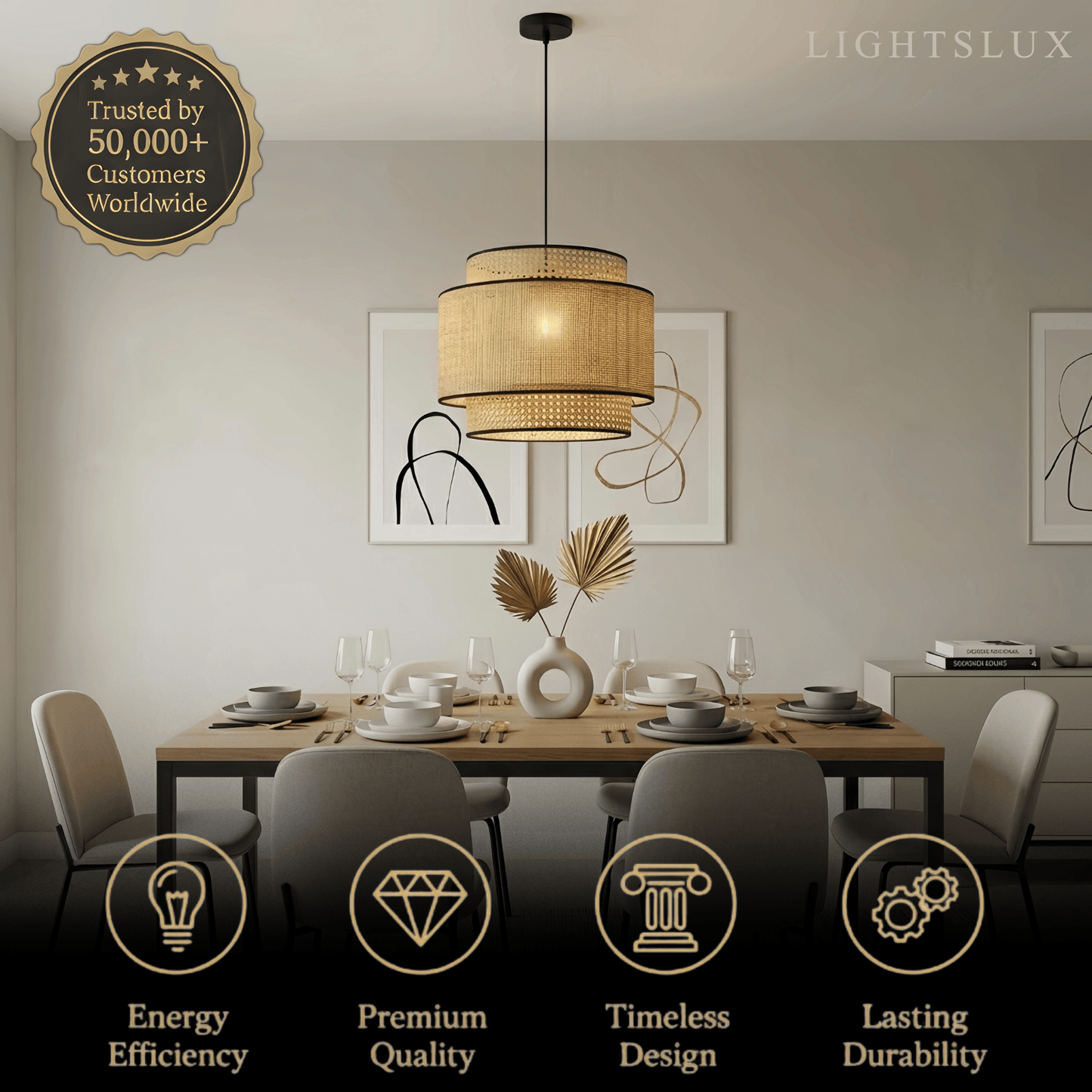 Bamburo Farmhouse Pendant Light — Tri-Layer