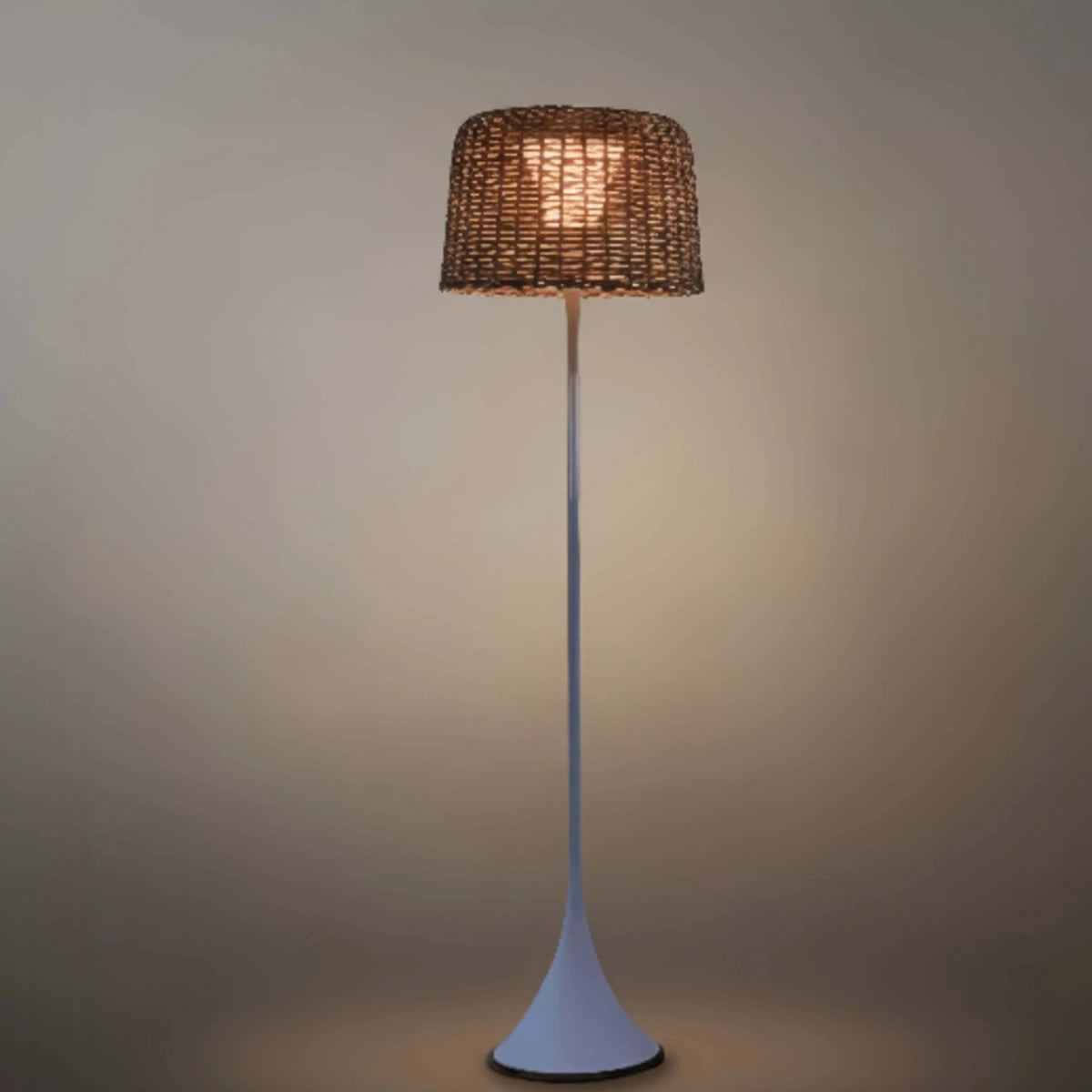 Bamburo Vintage Rattan Solar Outdoor Floor Lamp – Black Metal Hooded Terrace