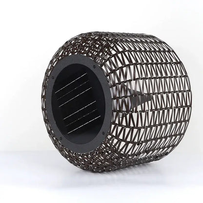 Bamburo Vintage Rattan Solar Outdoor Floor Lamp – Black Metal Hooded Terrace