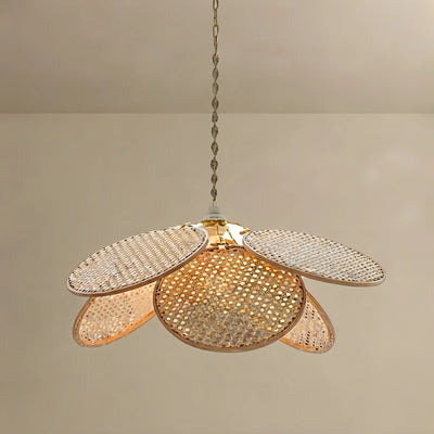 Bamburo Farmhouse Pendant Light - Metal & Rattan Weave Fan Design for Living Room
