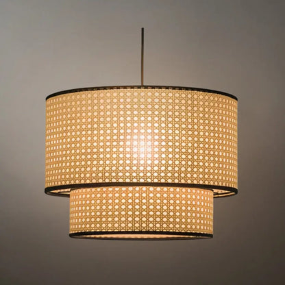 Rattan Pendant Light - Double-Layer Wood Lantern 