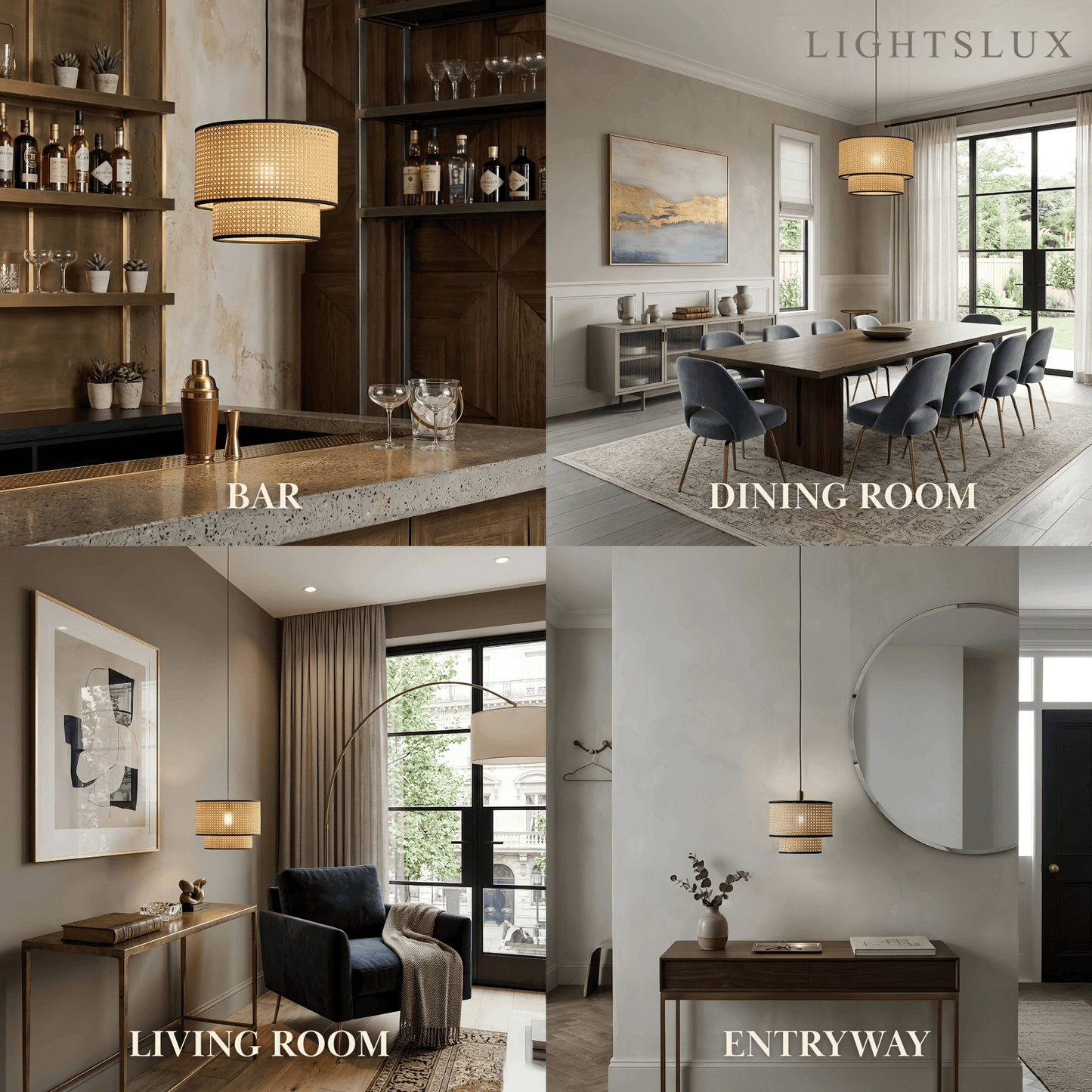 Rattan Pendant Light - Double-Layer Wood Lantern 