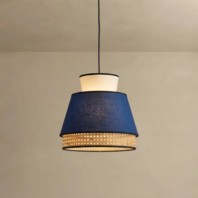 Bamburo Farmhouse Pendant Light — Dual-Style Fabric & Rattan for Dining Room