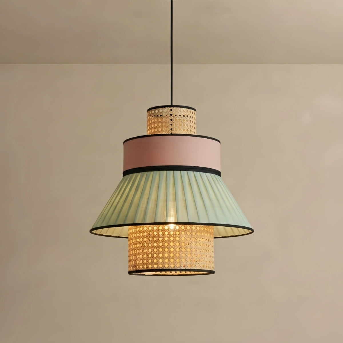 Bamburo Farmhouse Pendant Light — Dual-Style Fabric & Rattan for Dining Room