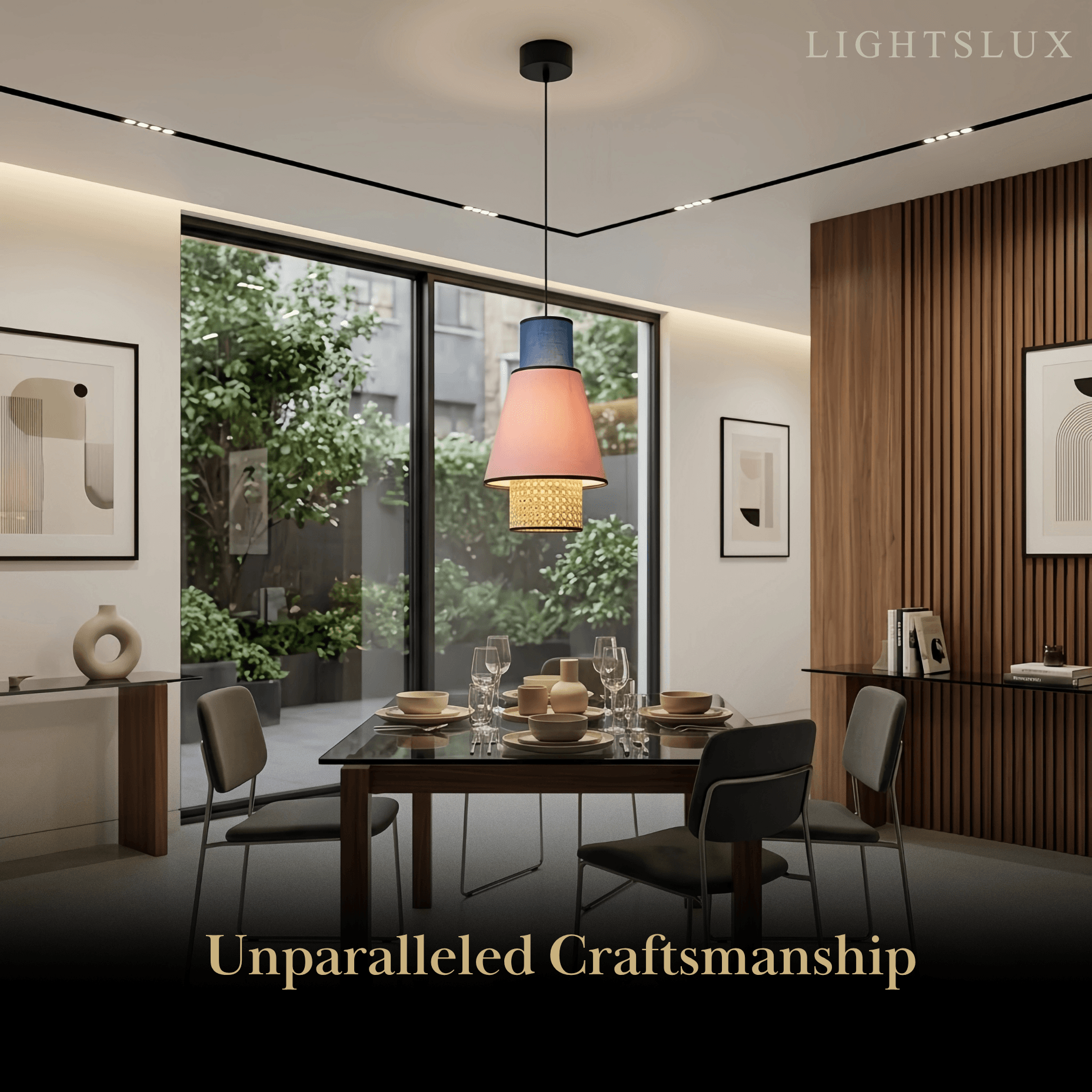 Bamburo Farmhouse Cylindrical Pendant Light - Fabric