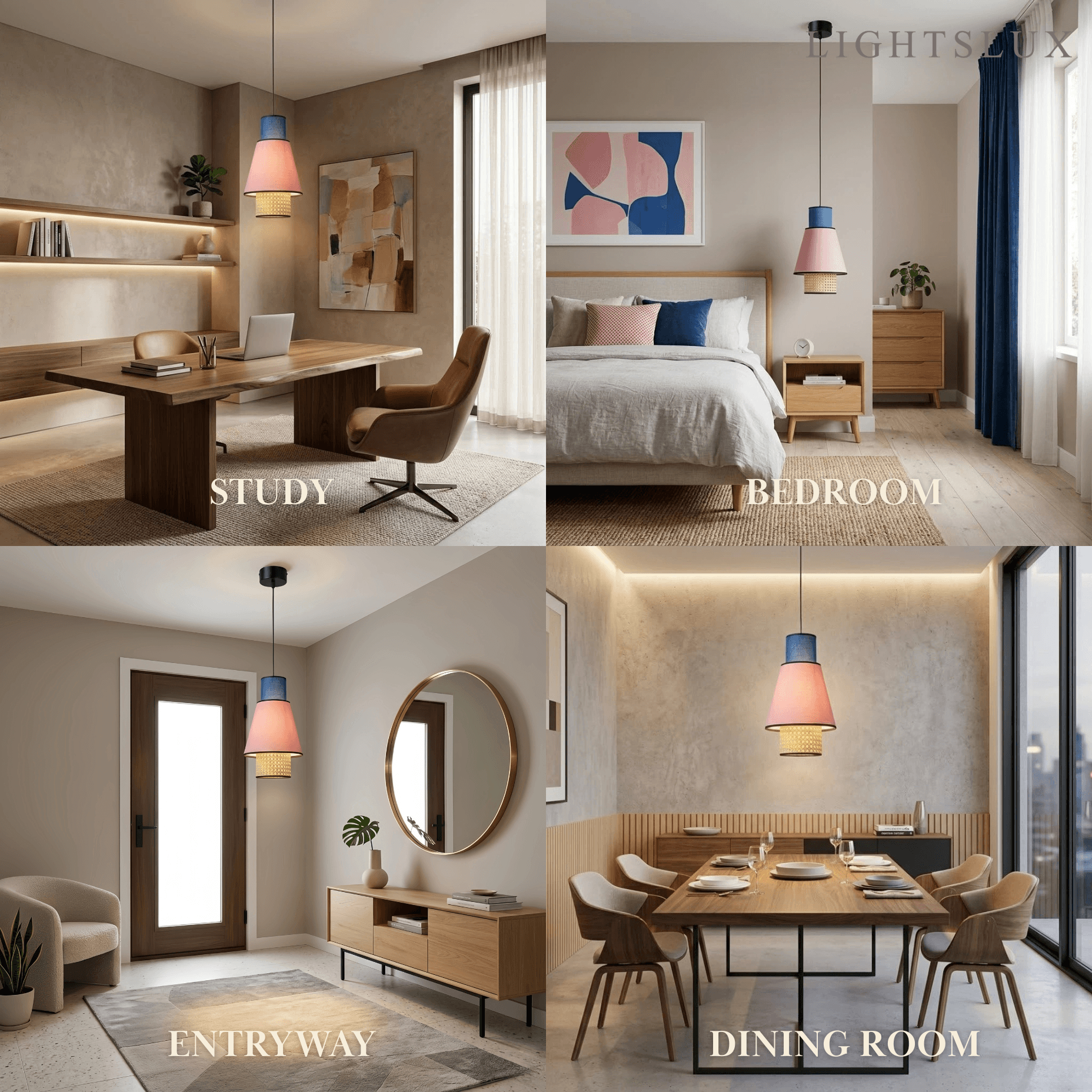 Bamburo Farmhouse Cylindrical Pendant Light - Fabric