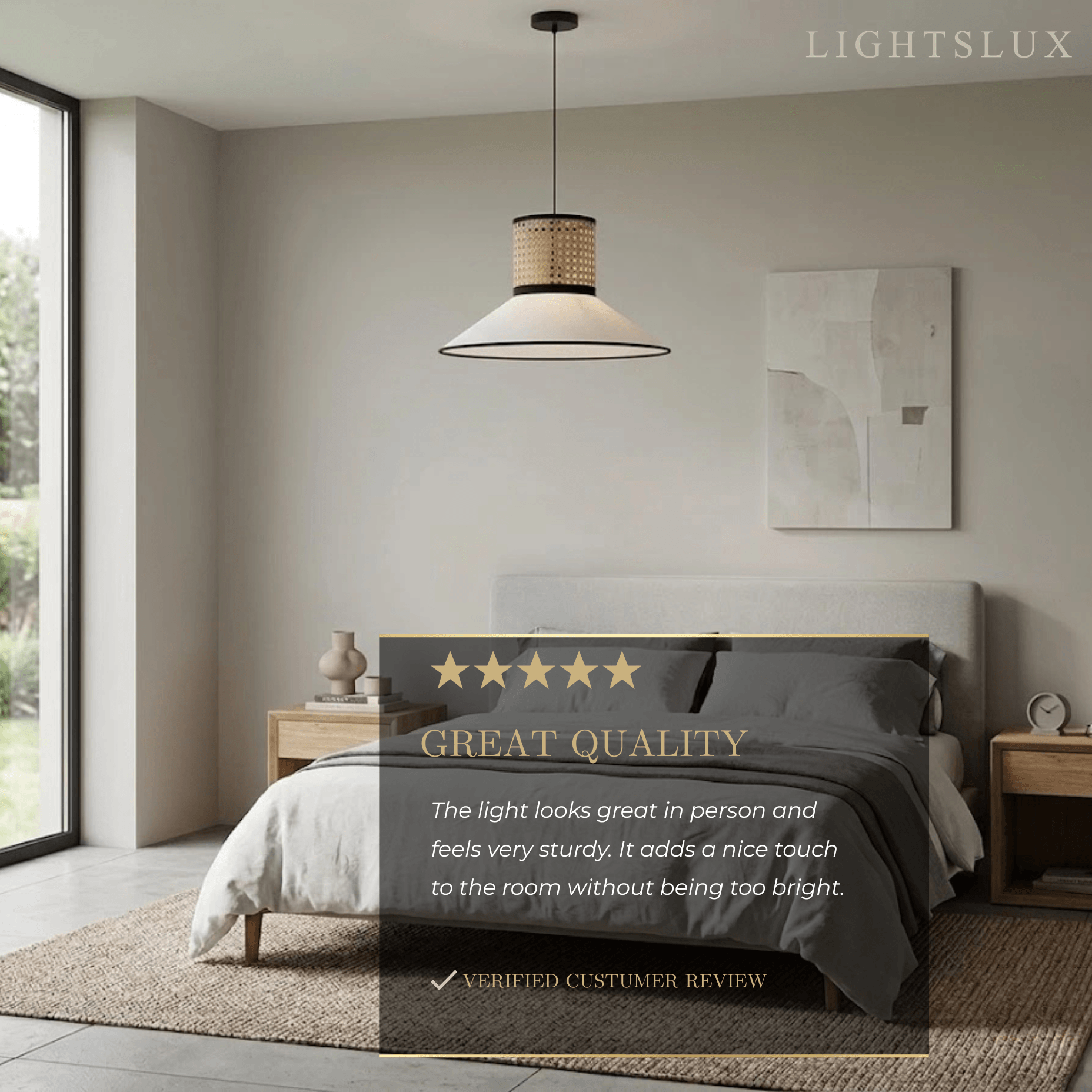 Bamburo Farmhouse Hooded Pendant Light — Fabric