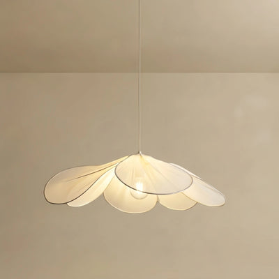 Zenno Art Deco Floral Metal & Fabric Pendant Light -- White/Brown for Living Room