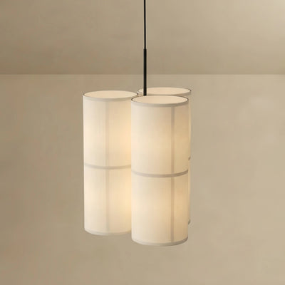 Zenno Modern Pendant Light — White Metal & Fabric Cylinde