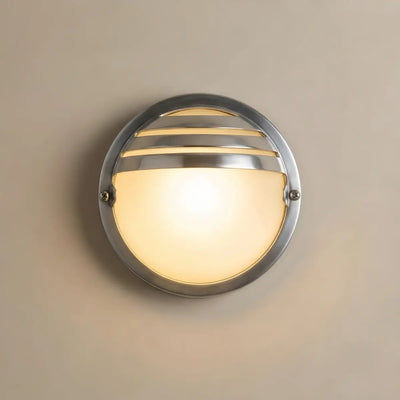 LZ520Irondale Modern Geometric Outdoor Wall Lamp – Silver Metal/Glass for Courtyard i
