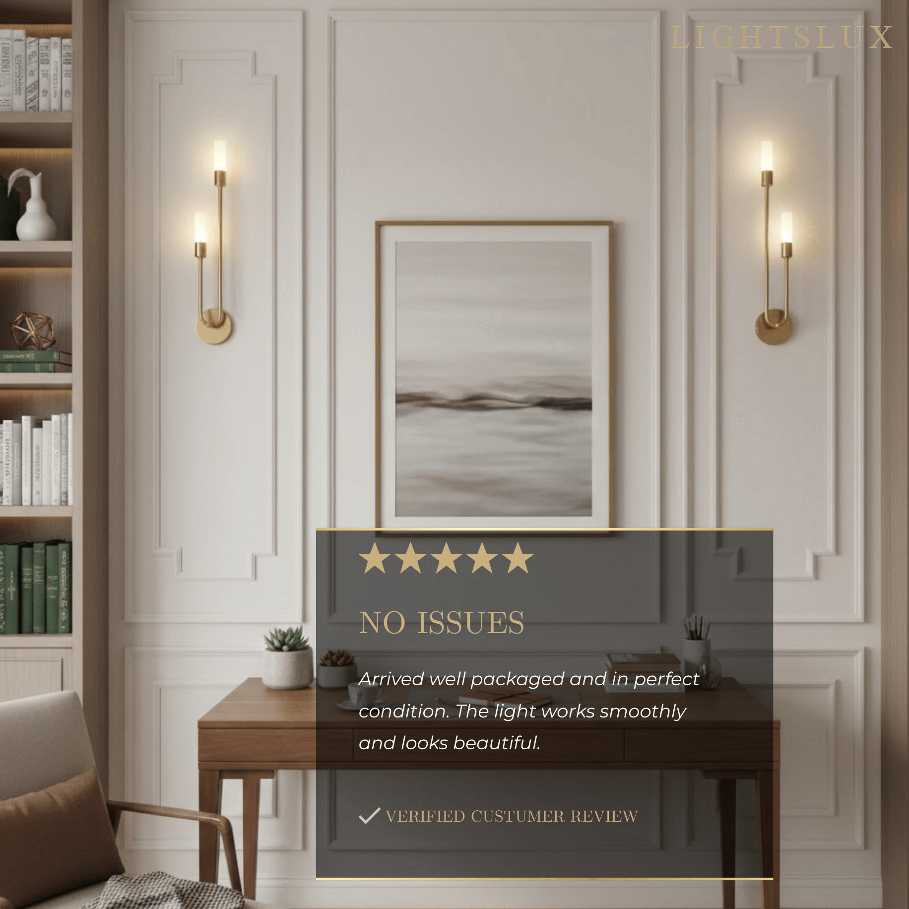 Excelis Modern U-Shaped Linear Wall Light – Gold Metal for Bedroom/Living Room