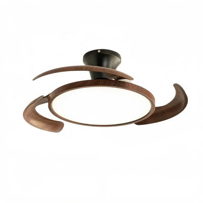 Zenno Modern Ceiling Fan Light -- Walnut Wood & Black PVC with LED for Bedroom