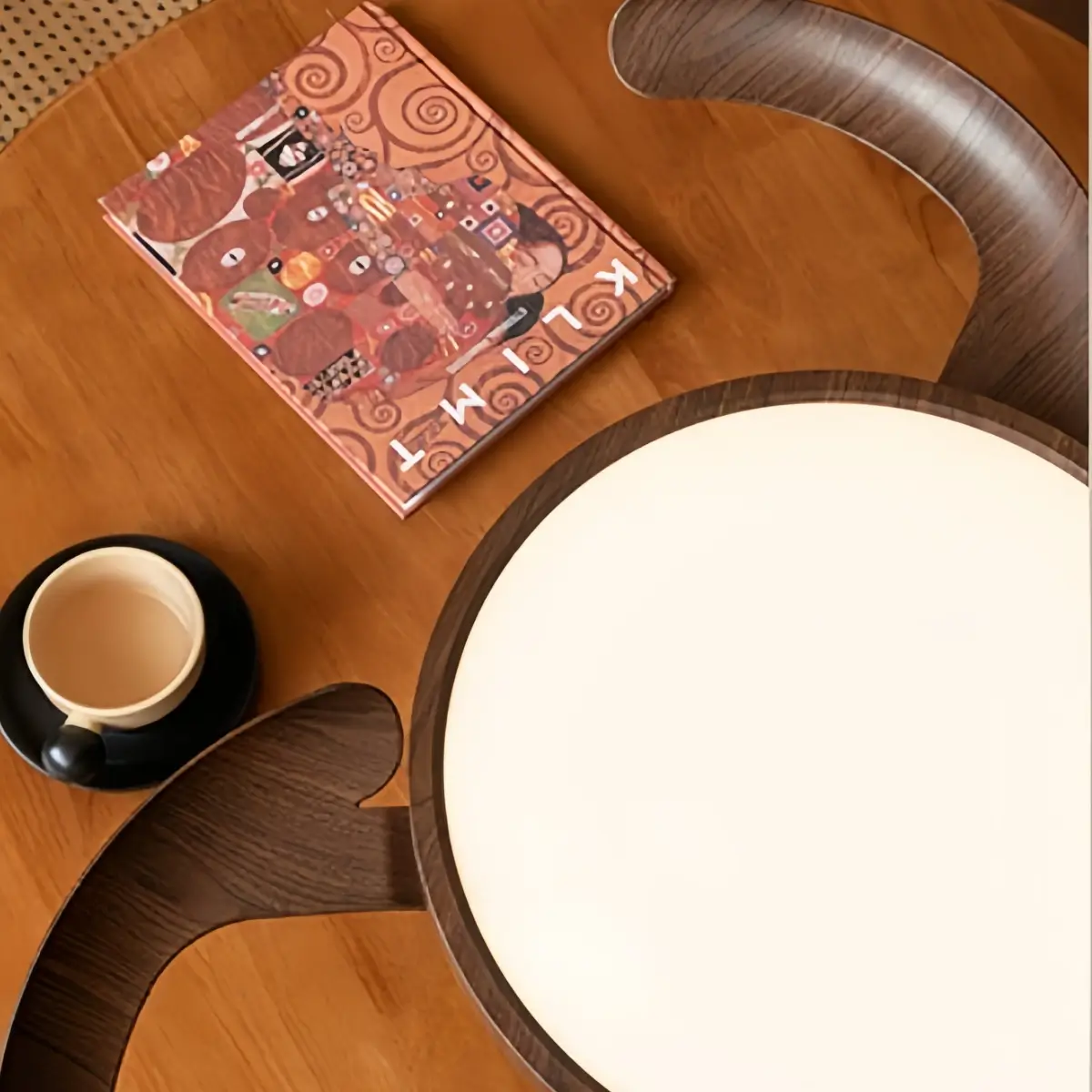 Modern Ceiling Fan Light -- Walnut Wood & Black PVC with LED Detail