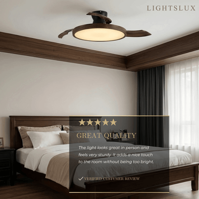 Modern Ceiling Fan Light -- PVC Acrylic Walnut Wood Black for Bedroom