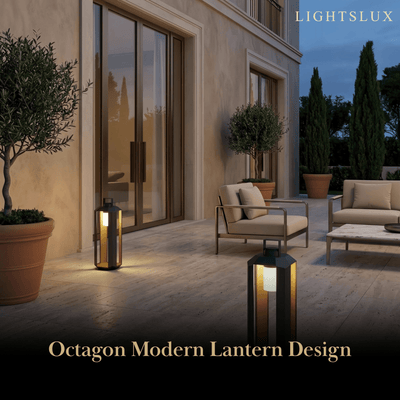 Solara Minimalist Ground Lamp -- Stainless Steel & Glass Black/White for Garden