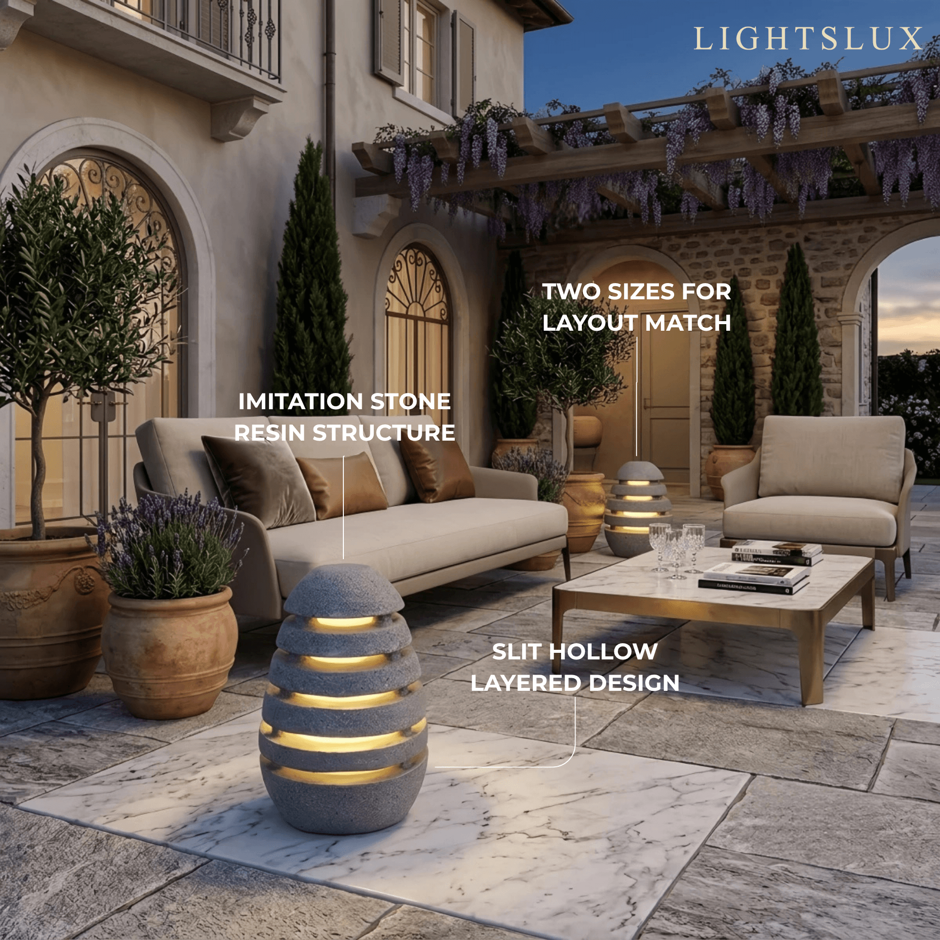 Natural Floor Lamp--Resin Stone-gray for Outdoor Lawn