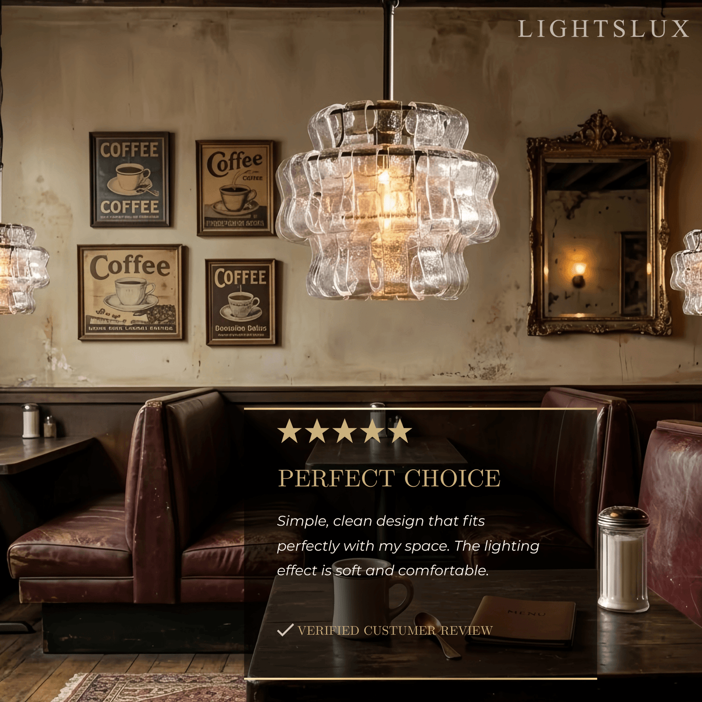 Art Deco Pendant Light -- Curved Textured Glass & Electroplated Brass