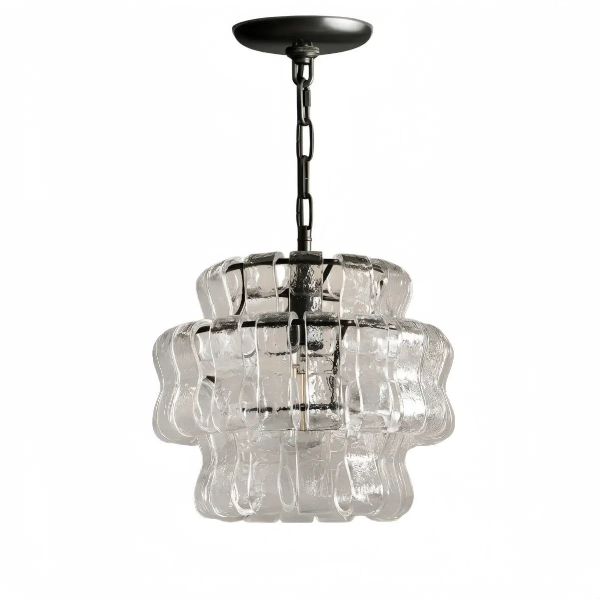 Art Deco Pendant Light -- Curved Textured Glass & Electroplated Brass