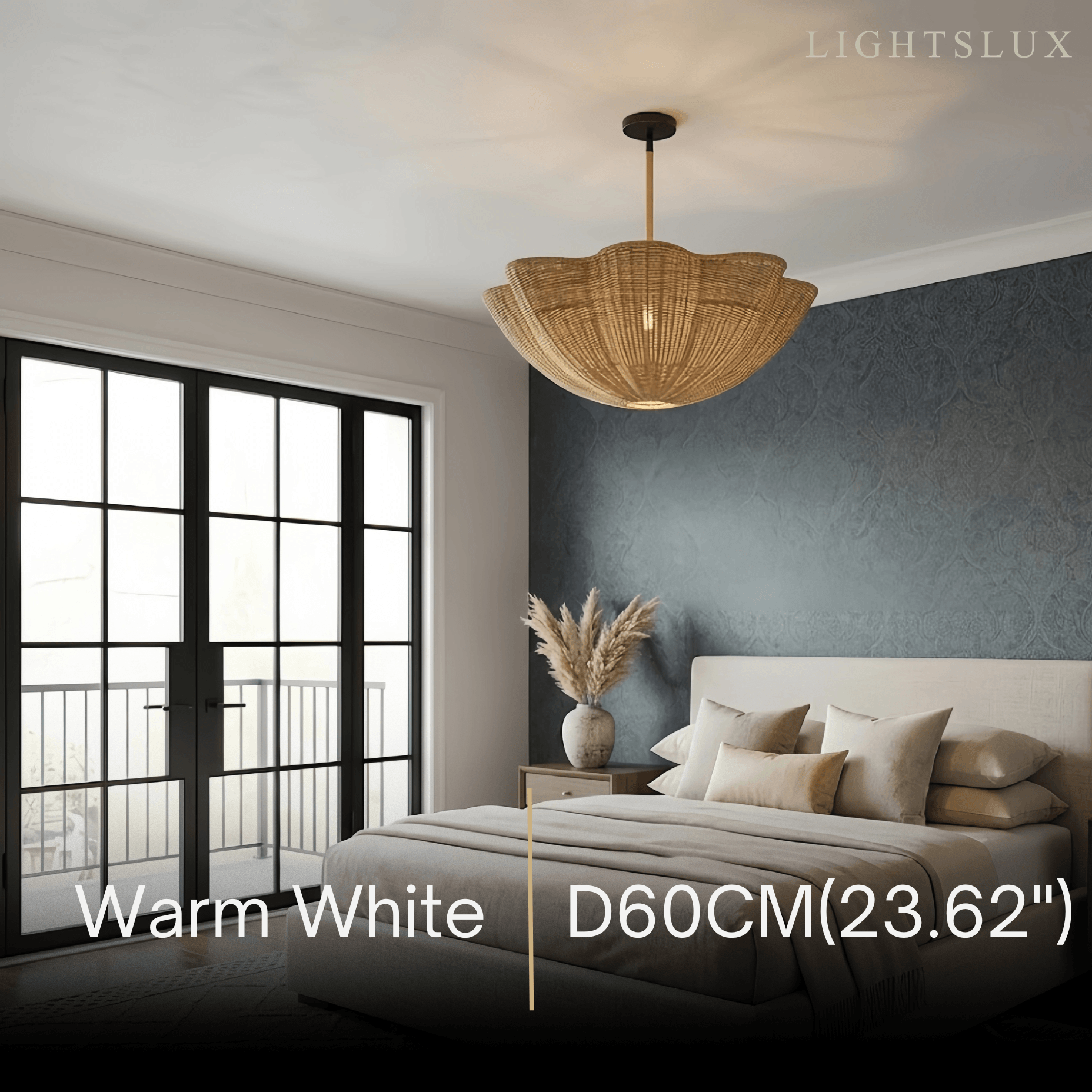Modern Pendant Light - Scalloped Woven Rattan & Iron for Dining Room